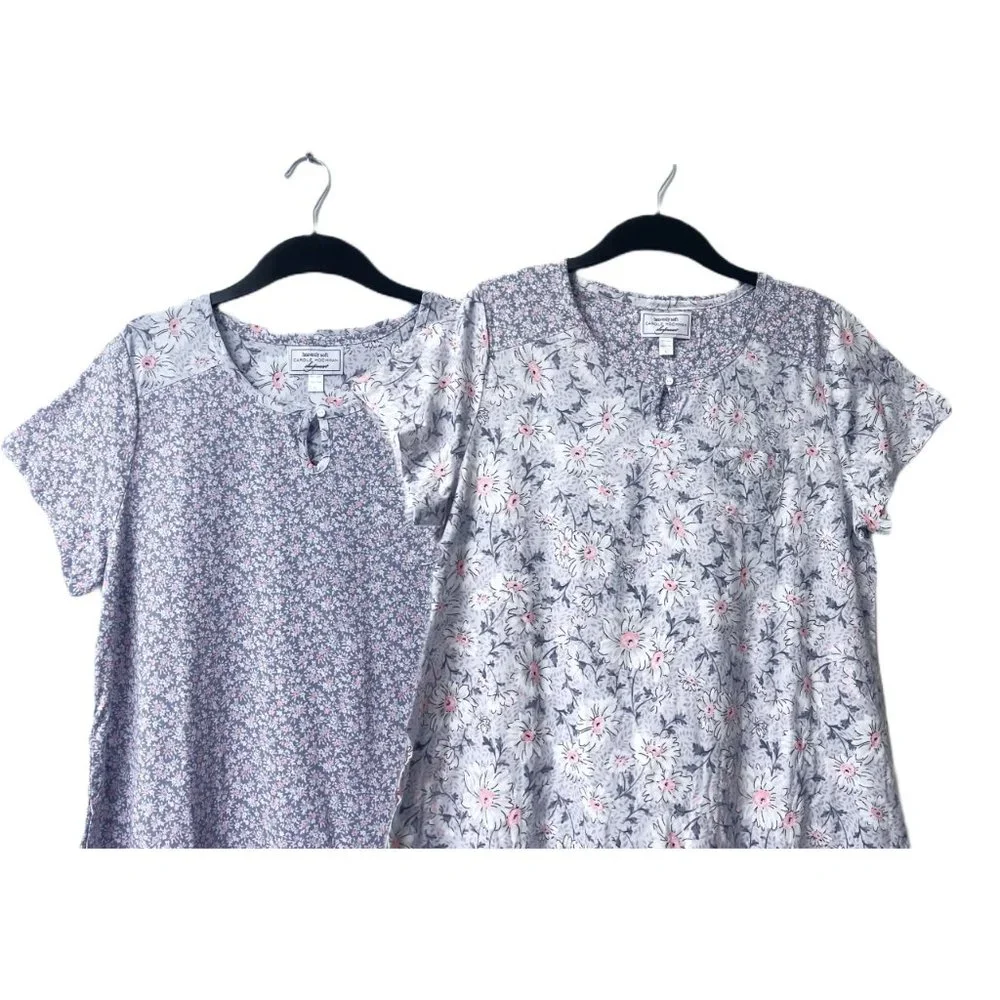NEW! Carole Hochman Meadow Floral 100% Cotton 2-Pack‎ Sleepshirts Large